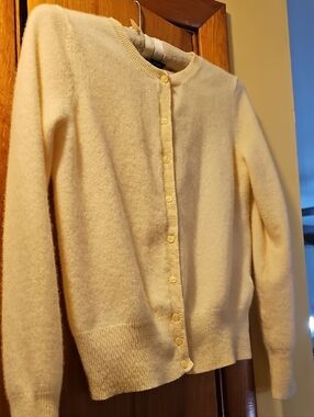 Lord & Taylor Cashmere Butter Yellow Button-Front Cardigan.